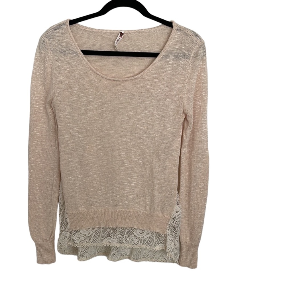 Poof! cotton blend knit lace scoop sweater